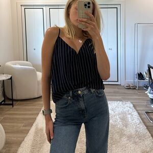 Aritzia Babaton navy pinstripe relaxed v-neck cami